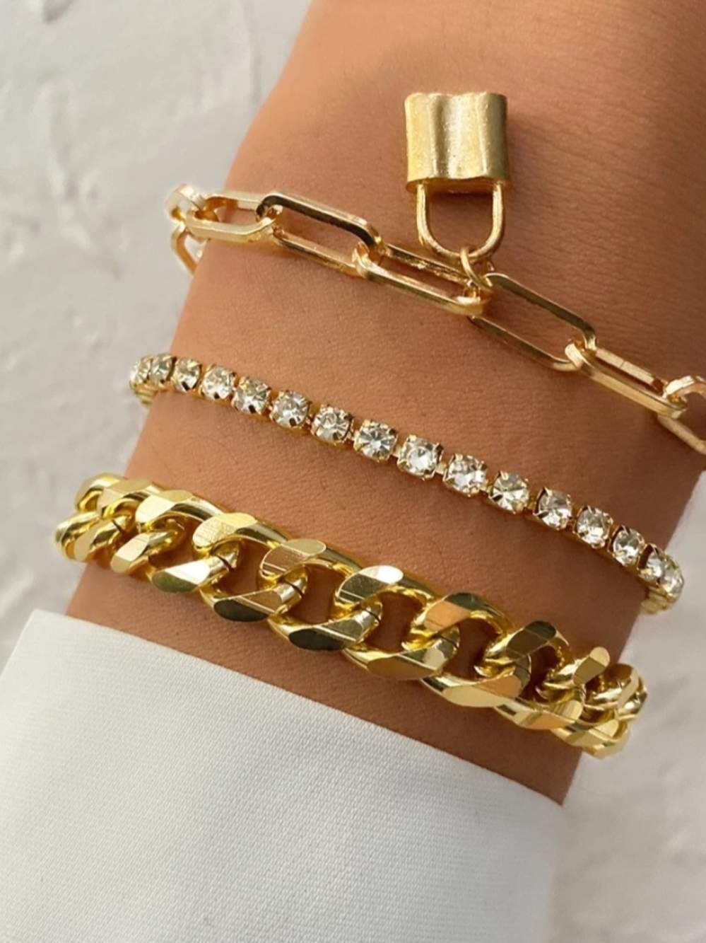 Gold Link & Rhinestone Layered Bracelet Set